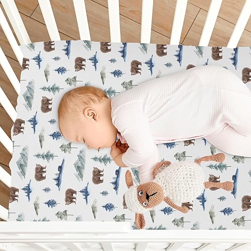 Miniatura 7 de Bear on Forest - Sábanas para cuna, sábanas ajustables elásticas para cuna para niños y niñas, sábana unisex acogedora para cuna de bebé, 28 x 52 x