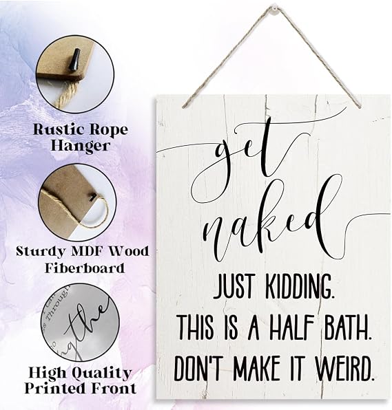 Get Naked Sign For Bathroom Decor Wall Rustic Bathroom Get Naked Just Kidding, This is a Half Bath, Shower Room Signs Decor Farmhouse, Bathrooms Decors Walls Art, Cute Bathrooms Decors