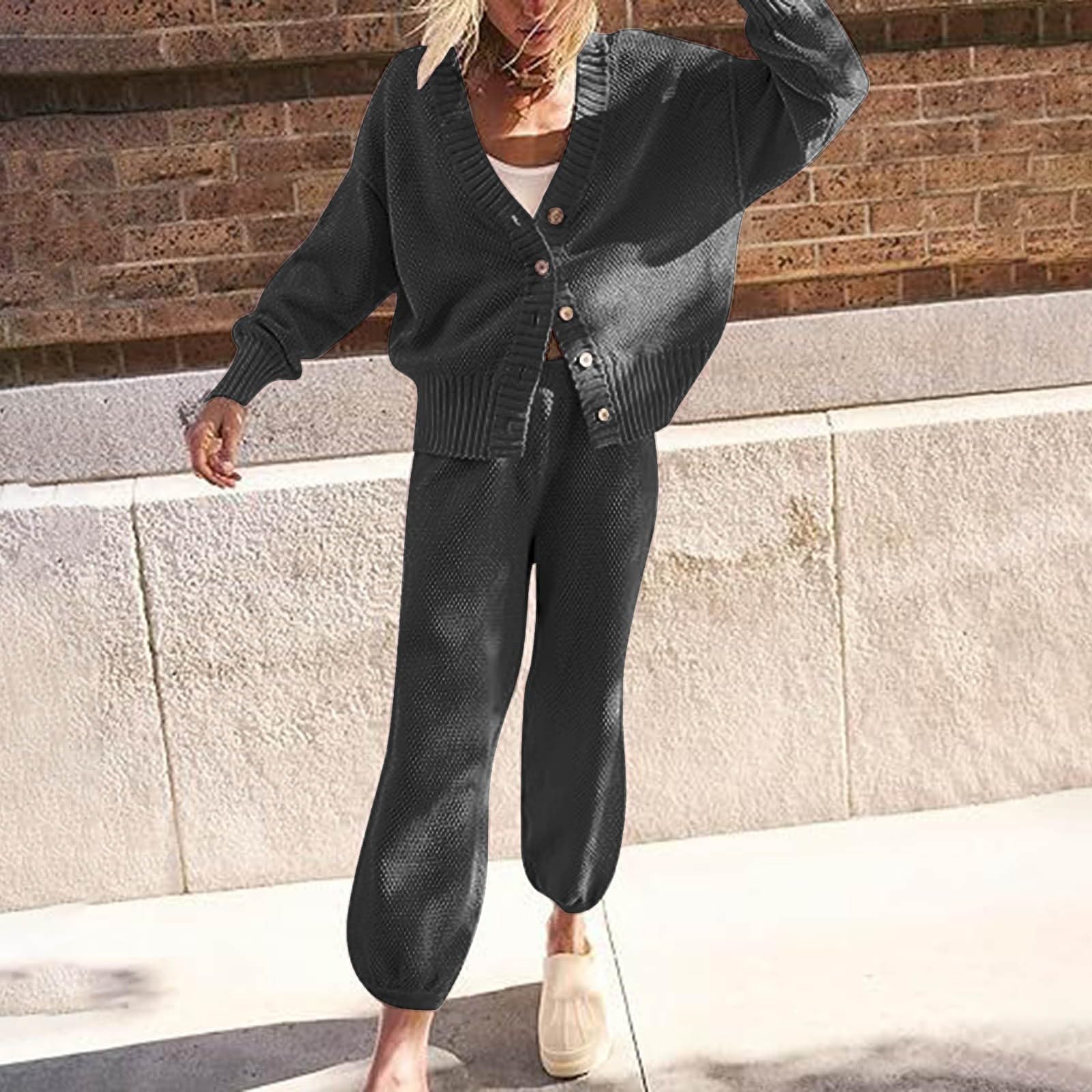 Set di pantaloni e pantaloni a maniche lunghe tinta unita, alla moda, casual