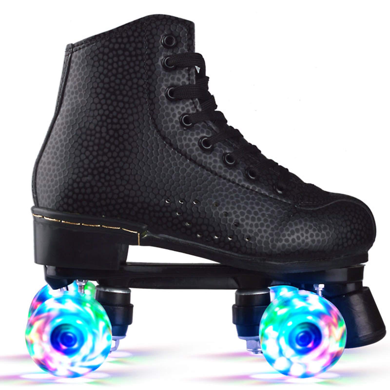 MIAOXIAO Pattini A Rotelle Quad con Ruote Flash Pattini da Esterno Antiurto per Adolescenti Scarponi da Skateboard Premium Artistici per Adulti per Gare di Allenamento di Danza,A,CN 43