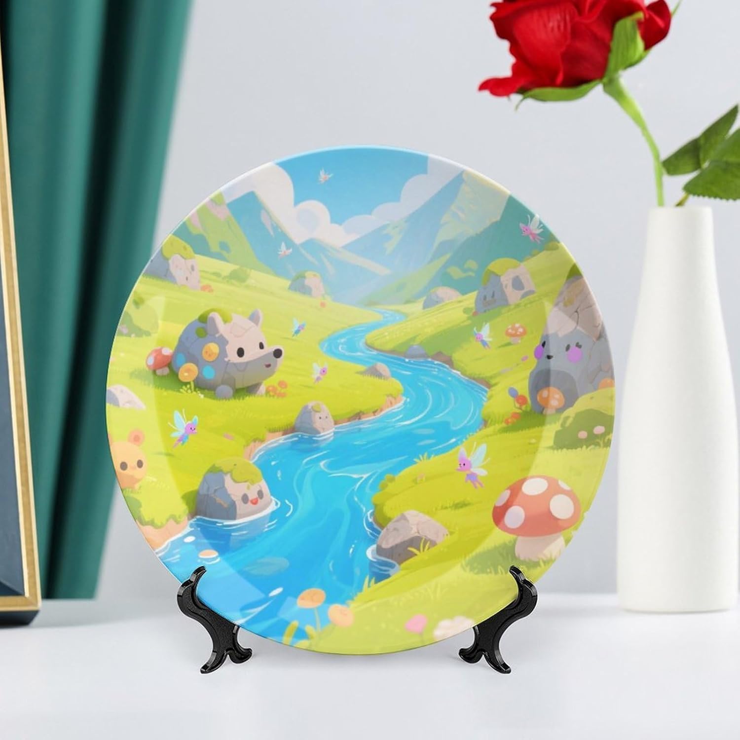 Bone China Decorative Plates Strange Rocks in The Creek Ceramic Decorative Plate Wall Decor with Display Stand Ceramic Ornaments for Wall Hanging Decoration