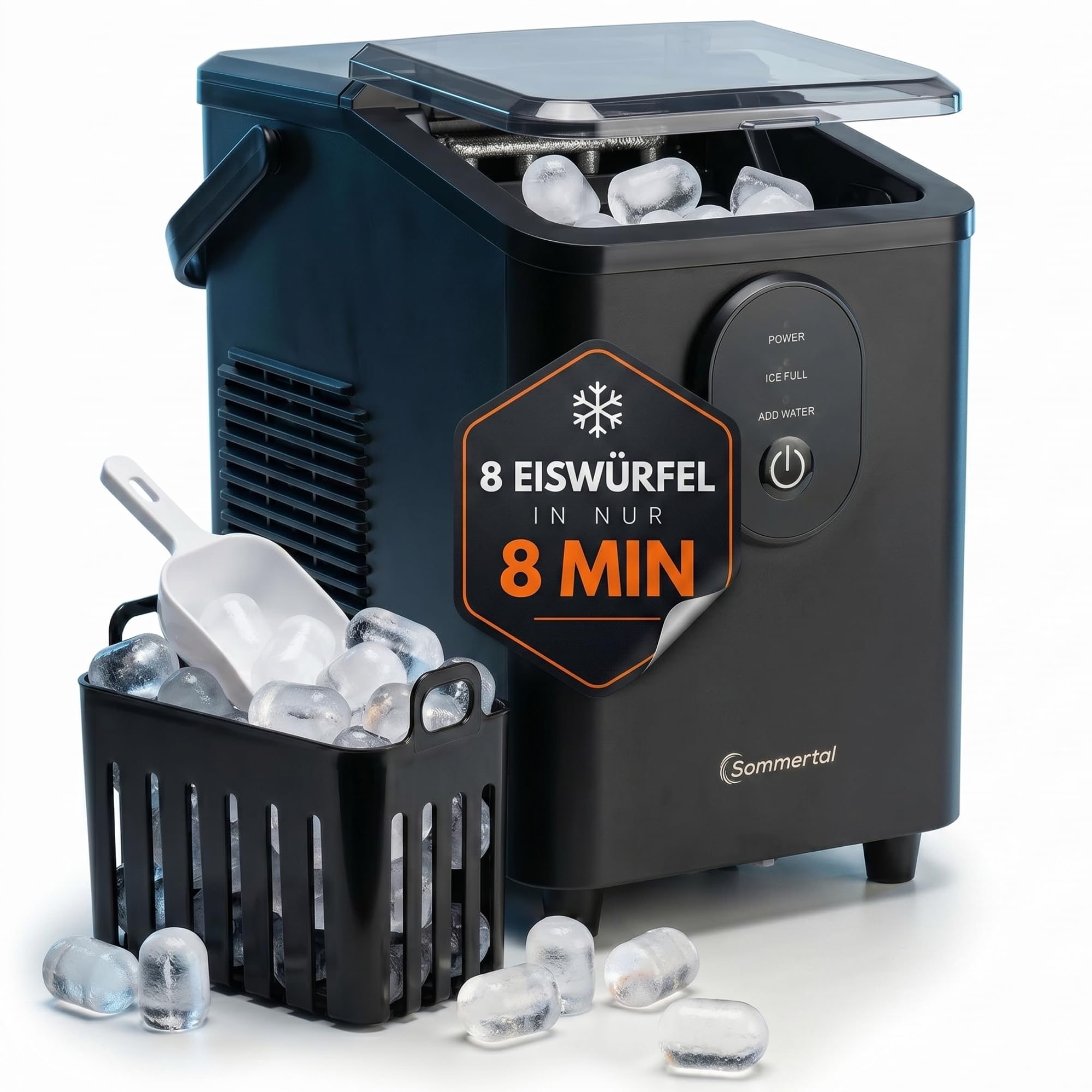 Sommertal EM12S Eiswürfelmaschine 12kg/24h leise 50dB Ice Maker für Küche Büro Party