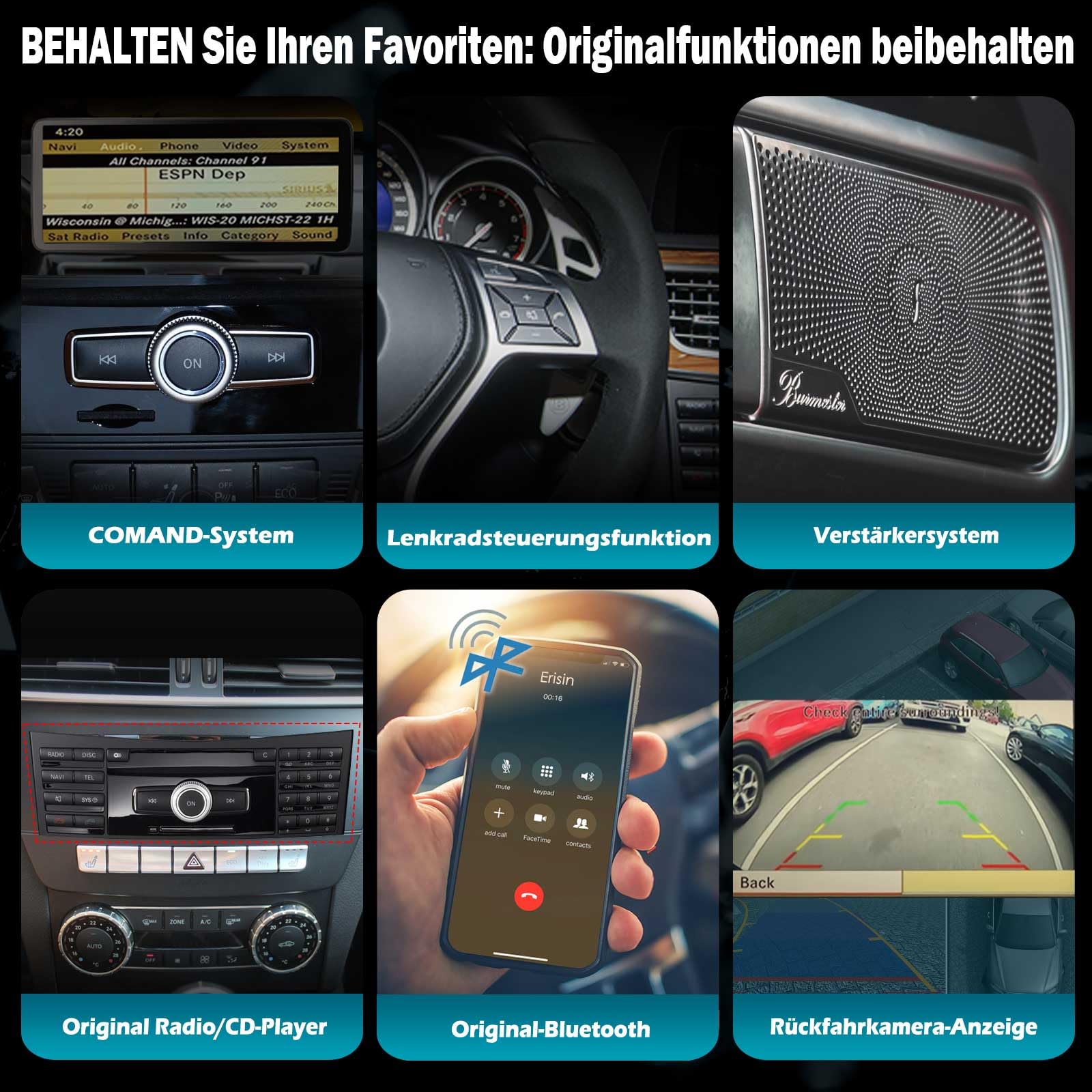 Erisin 12.3 Zoll 8-Kern 8GB+128GB Android 16 Autoradio GPS Navi für Mercedes Benz E-Klasse W212 S212 NTG 4.0 Unterstützt IPS Bluetooth 5.1 DAB+ Kabelloses CarPlay Android Auto Canbus DSP WiFi 4G RDS