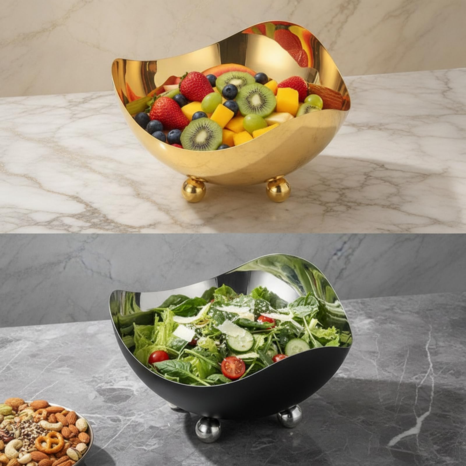 Ensalara con Patas Elegante Acero Inoxidable Recipientes para Buffet, Negro, Grande