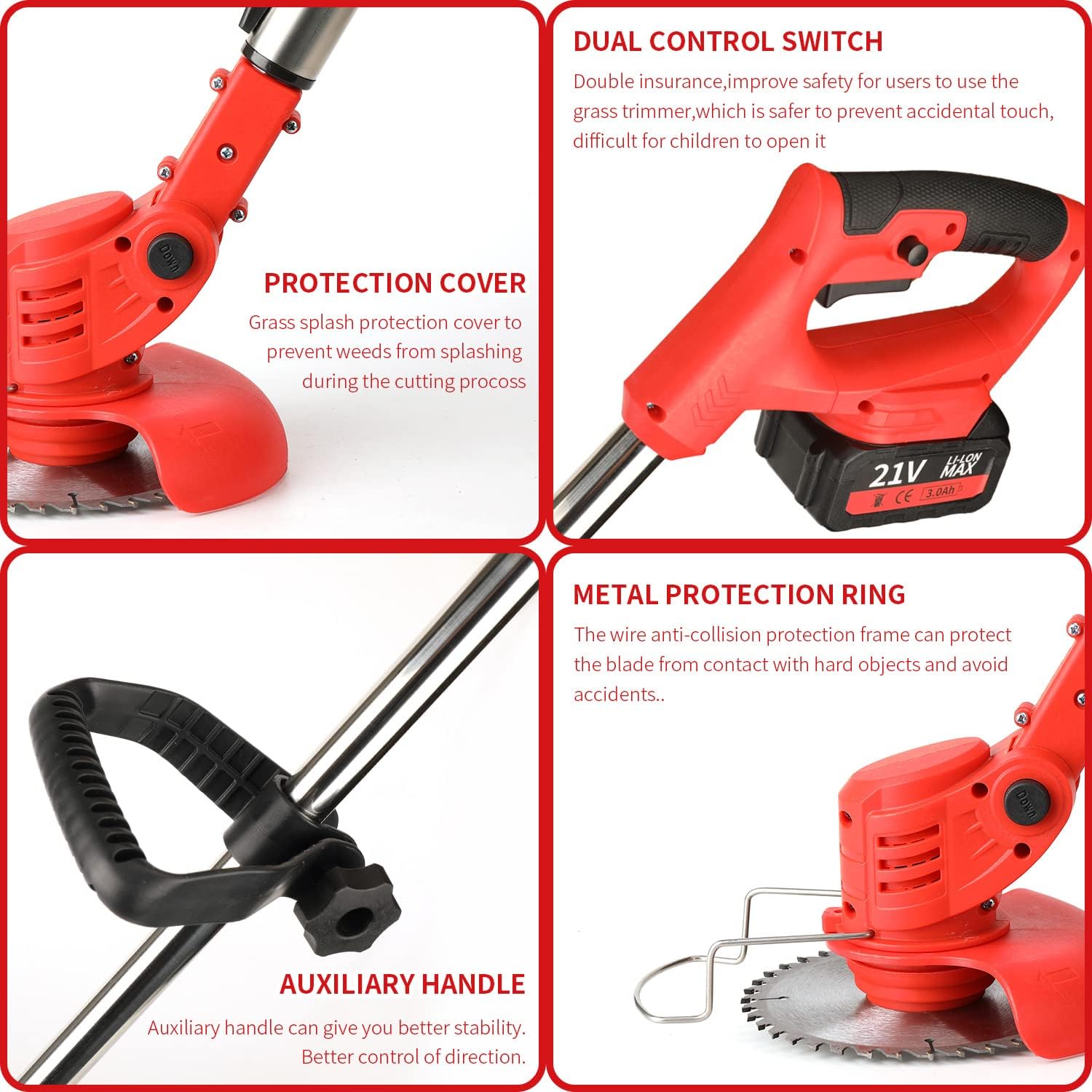 Cordless Weed Wacker,Battery Powered Weed Wacker 3 in 1 Rechargeable Weed Wacker Electric for Lawn Garden Yard, Includes 2 * 3.aH Batteries