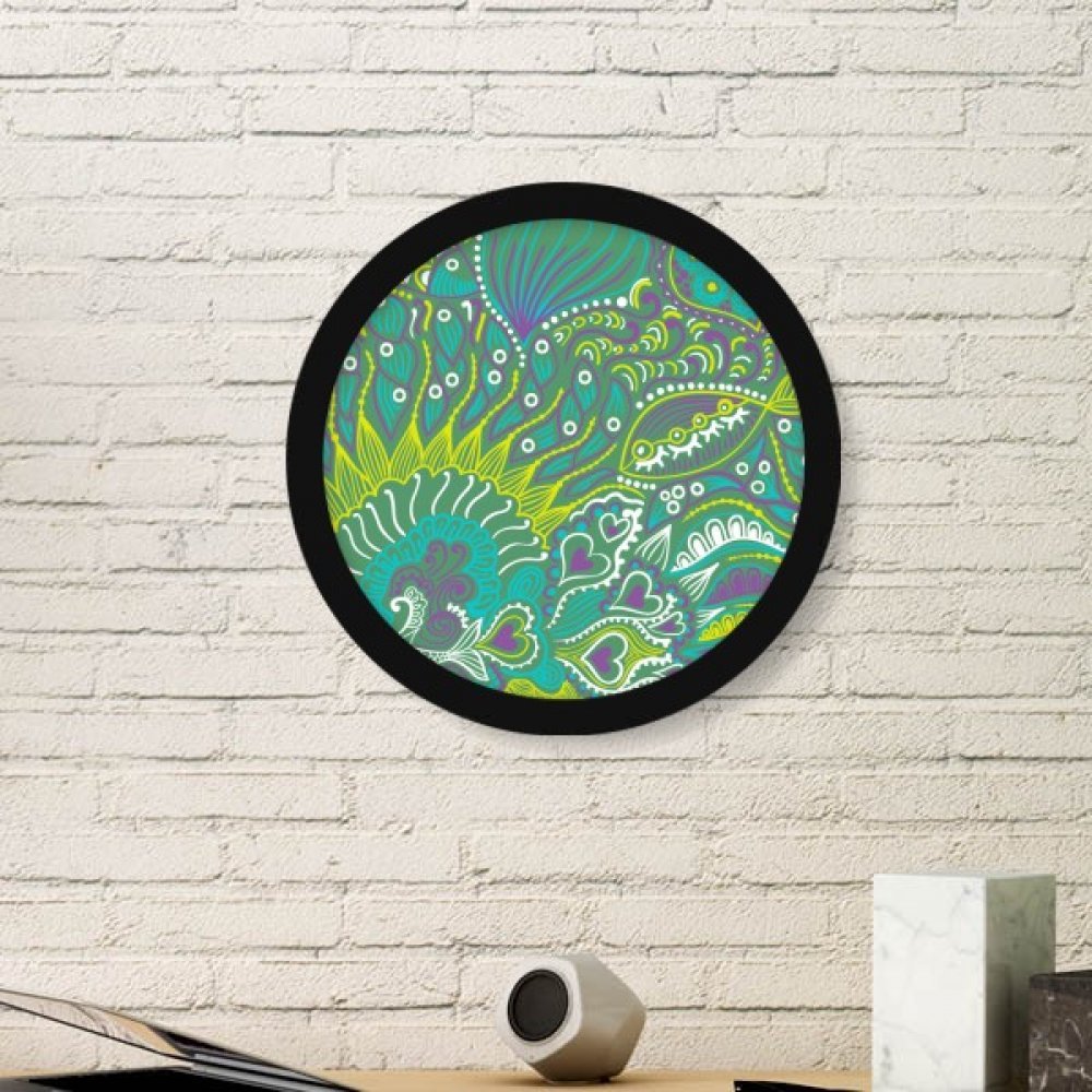 Tableau rond poissons vert dessin au trait avec cadre noir de qualite