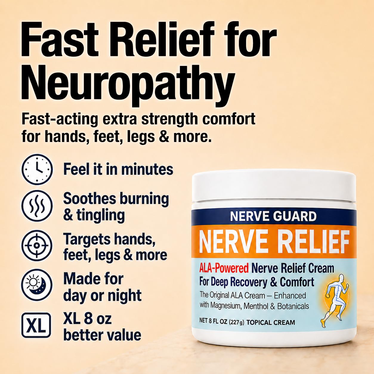 Neuropathy Nerve Relief Cream – Maximum Strength XL 8 oz – Menthol 3.7% + Magnesium Chloride 2% + Alpha Lipoic Acid (ALA), Fast-Acting for Feet Hands Legs & Back – Non-Greasy, Fast Absorbing – XL 8 oz — Amazon image 3