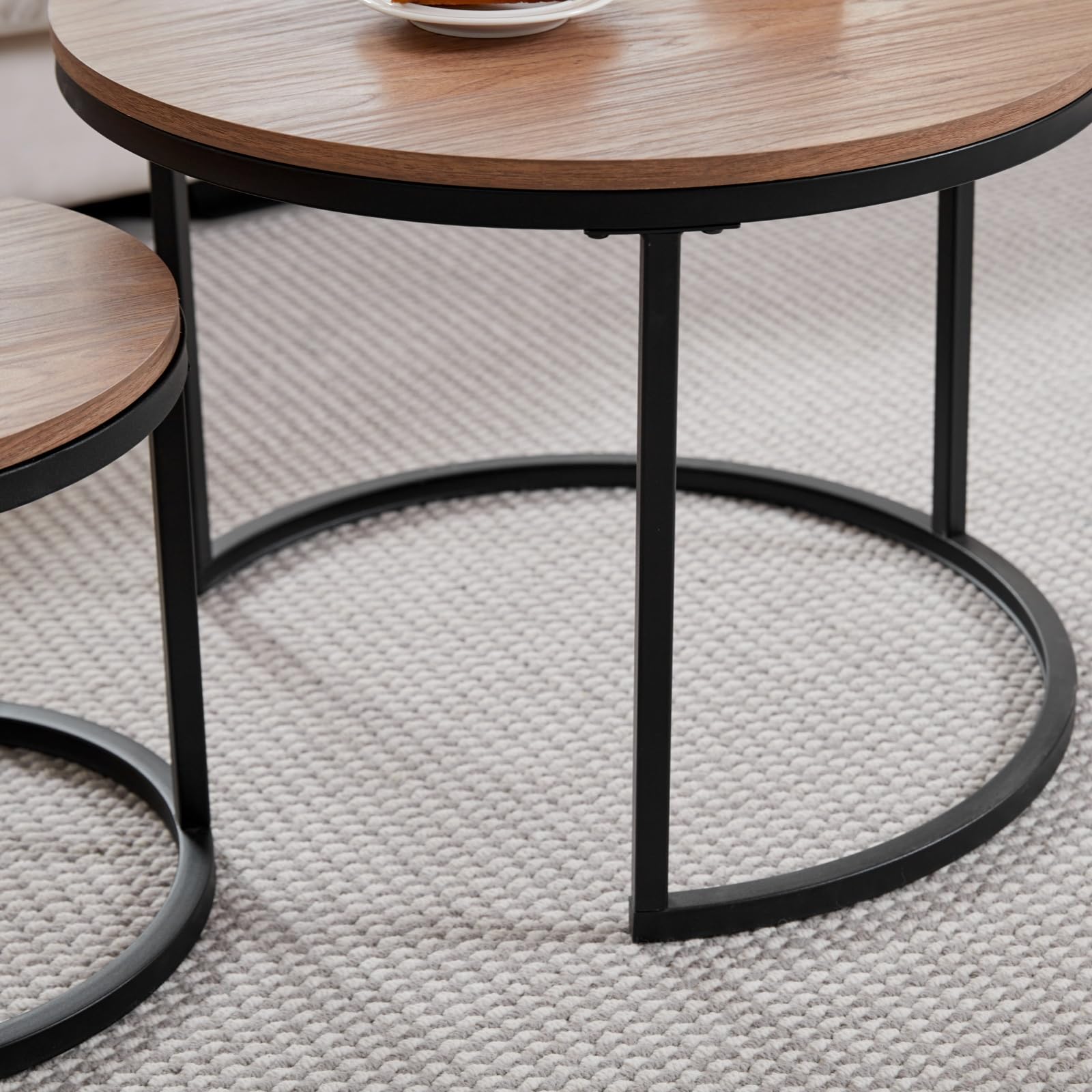 Set de 2 Tables Gigognes Rondes, Tables Basses, Grande : 60 x 60 x 45 cm ; Petite : 40 x 40 x 35 cm, Marron Foncé