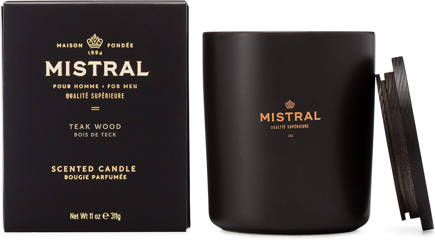 Mistral Men's Scented Candle Pure Soy, Teak Wood