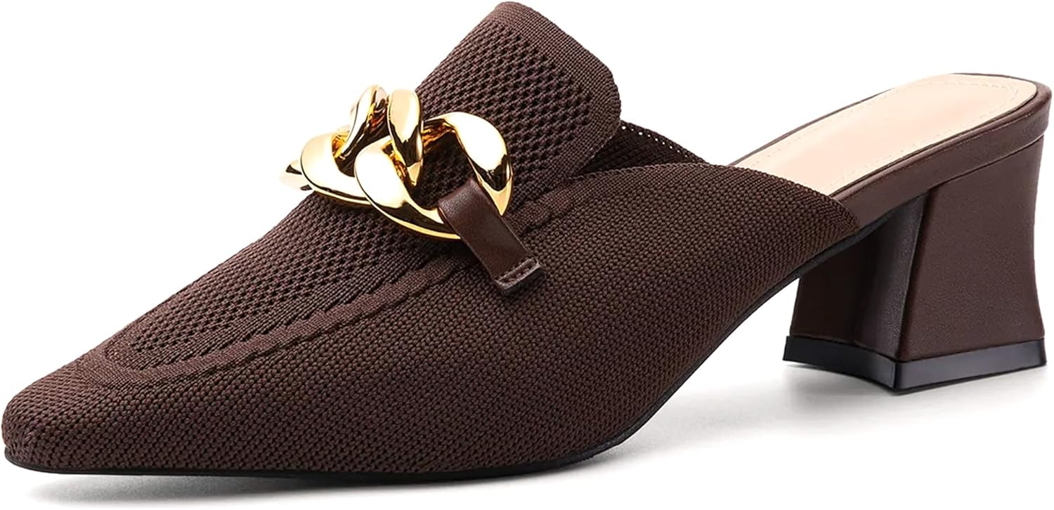 NEWBELLA Women's Pointed Toe Heeled Mules