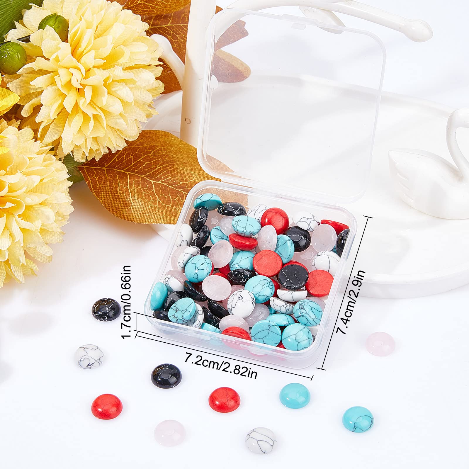 SUNNYCLUE 1Scatola 100pezzi 5 Stile 12mm Pietre Cabochon Pietre Preziose Cabochon Stones Perline Turchese Quarzo Rosa Semitondo Guarigione Chakra Energia per Creazione di Gioielli Donne Collana Fai-Da