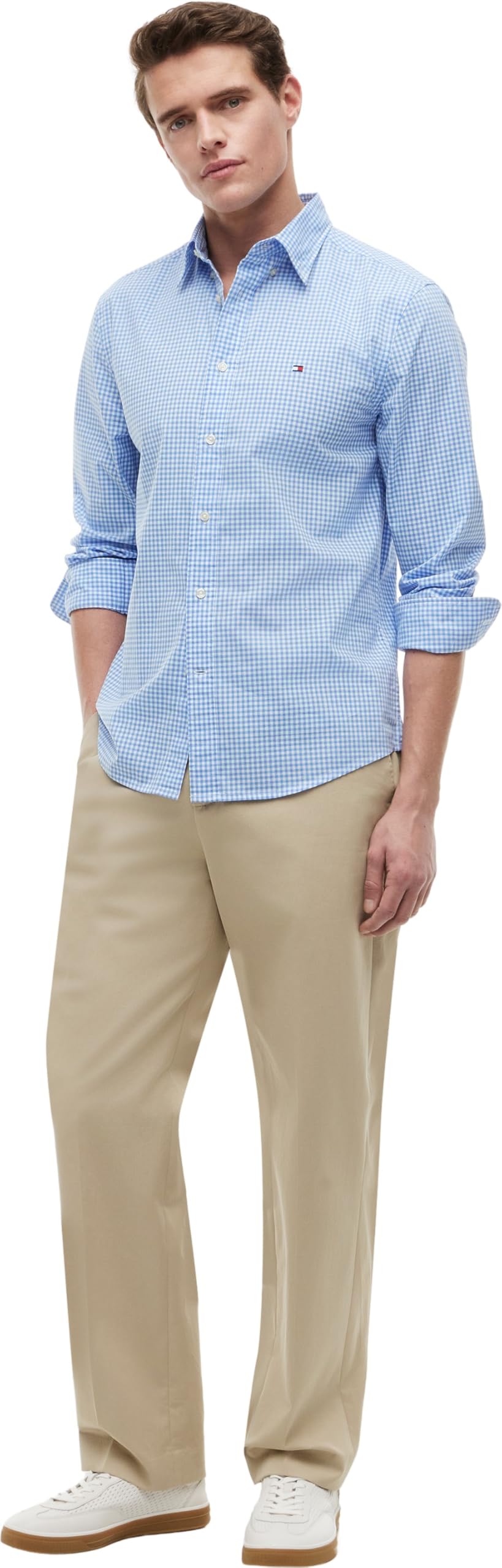 Tommy Hilfiger Flex Poplin Gingham Shirt Mw0mw43319 Camicia L/S Uomo (Pacco da 1)