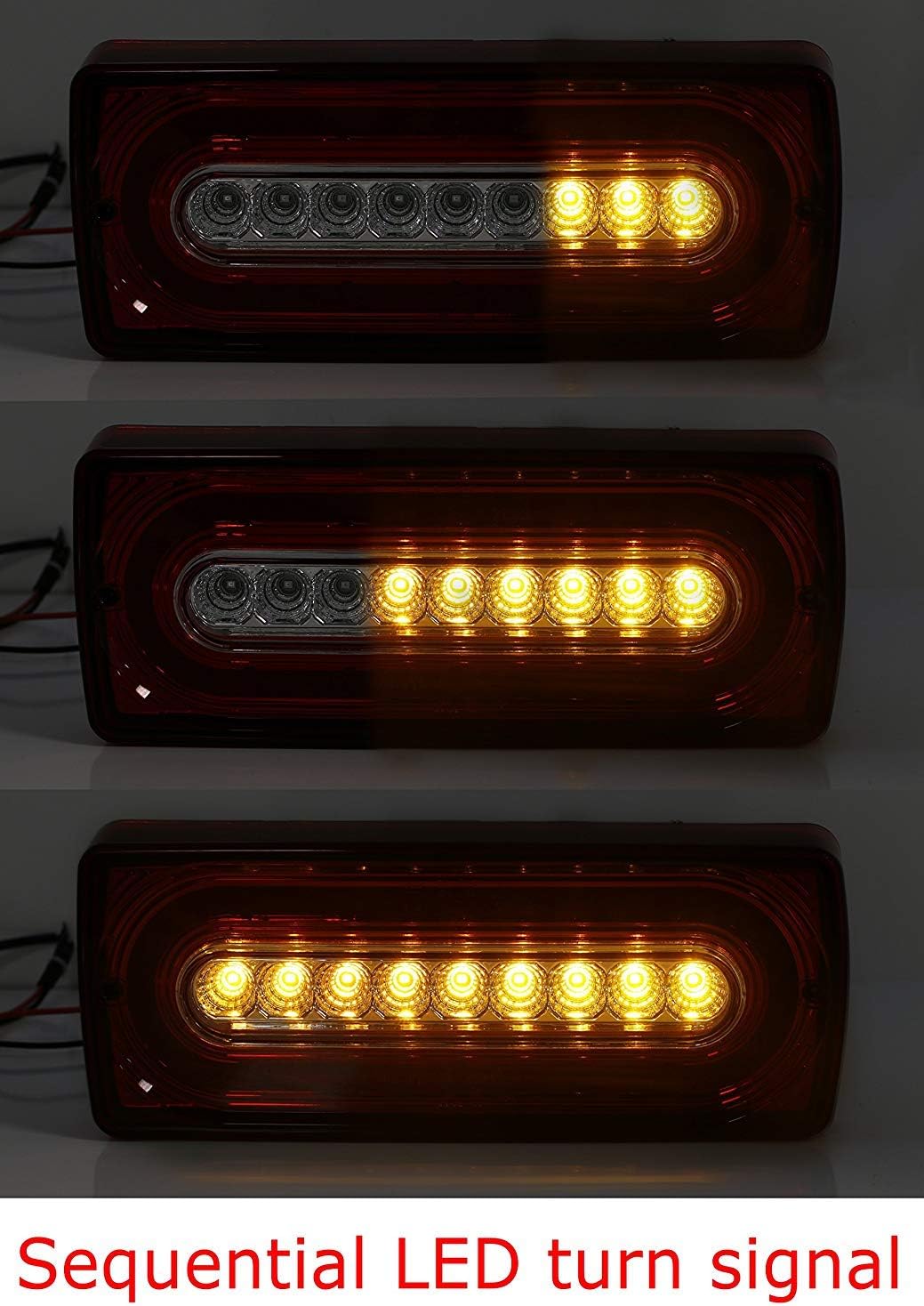 iJDMTOY Red Lens Dynamic Sequential Blink Laser Style Full LED Turn Signal Light Tail Lamps Compatible With 1999-18 Mercedes W463 G-Class G500 G550 G55 G63 AMG (2019 G Design)