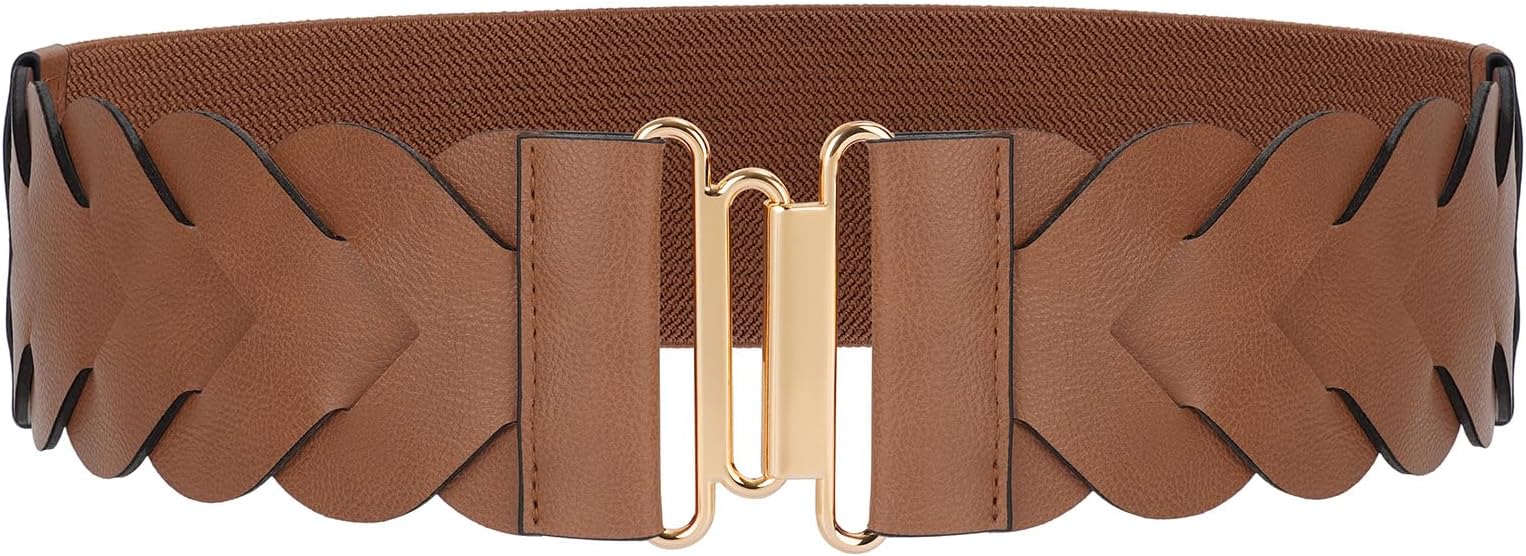 JASGOODWomen's Wide Elastic Belt Vintage Stretchy Belt for Dresses Braided Waist Belt