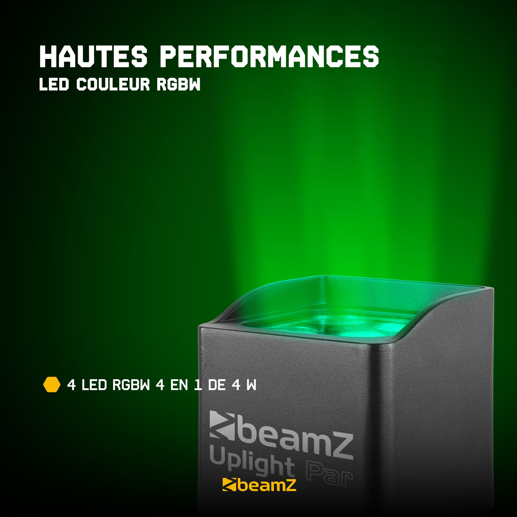 BeamZ BBP44 Lot de 4 Projecteurs sur Batterie Compact RGBW IP65-16 Watts, Résistant aux Intempéries, Autonomie 25H, Idéal pour Éclairage de Salle, Mariage, Jardin, Architecture, Hôtel, Restaurant