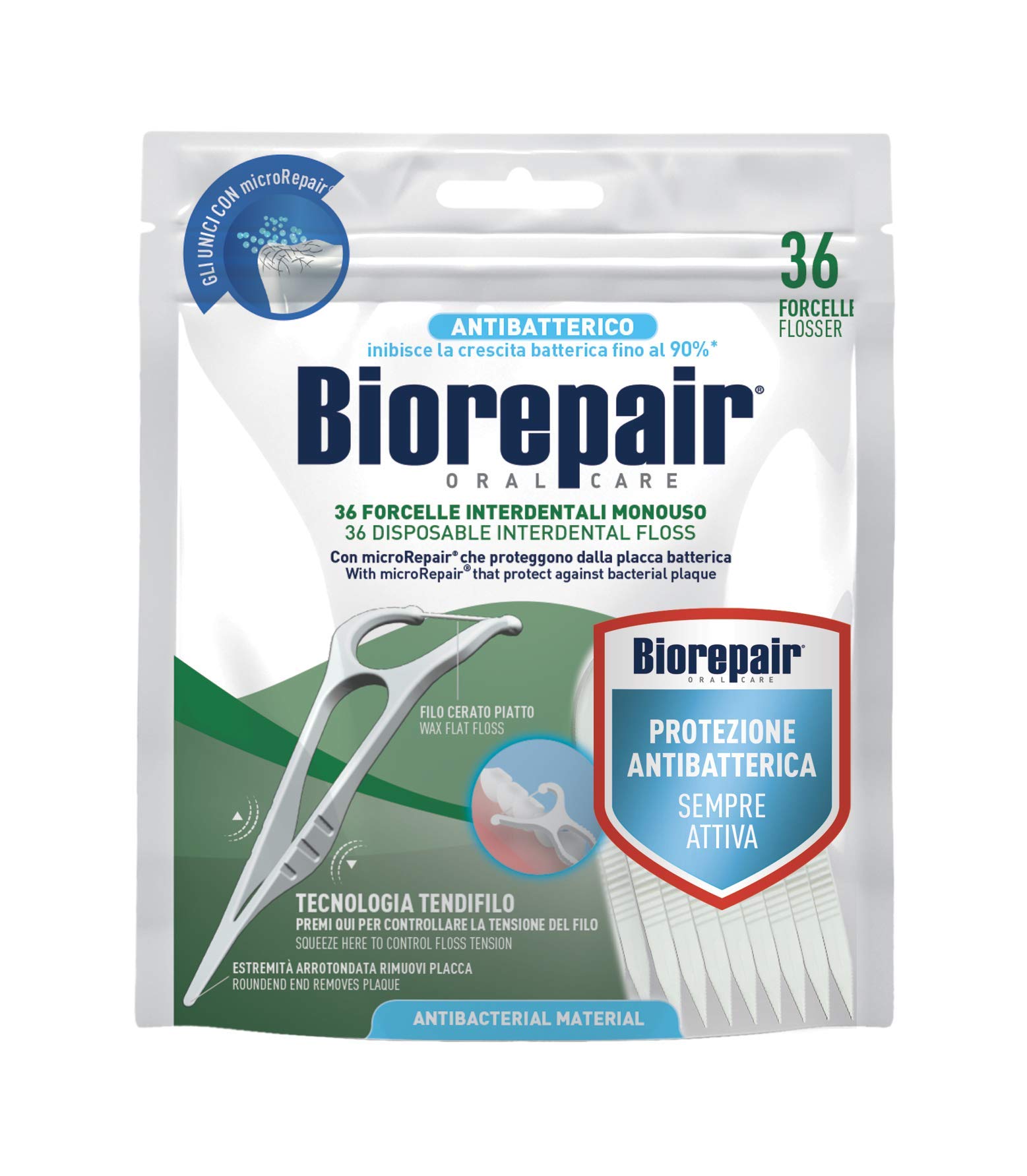 Biorepair, Forcelle Interdentali Monouso Con Microrepair® per Spazi Regolari e Stretti, per Igiene Orale, Ripara-Smalto, Aroma Menta Fresca, Pacco da 6 x 36 Pezzi
