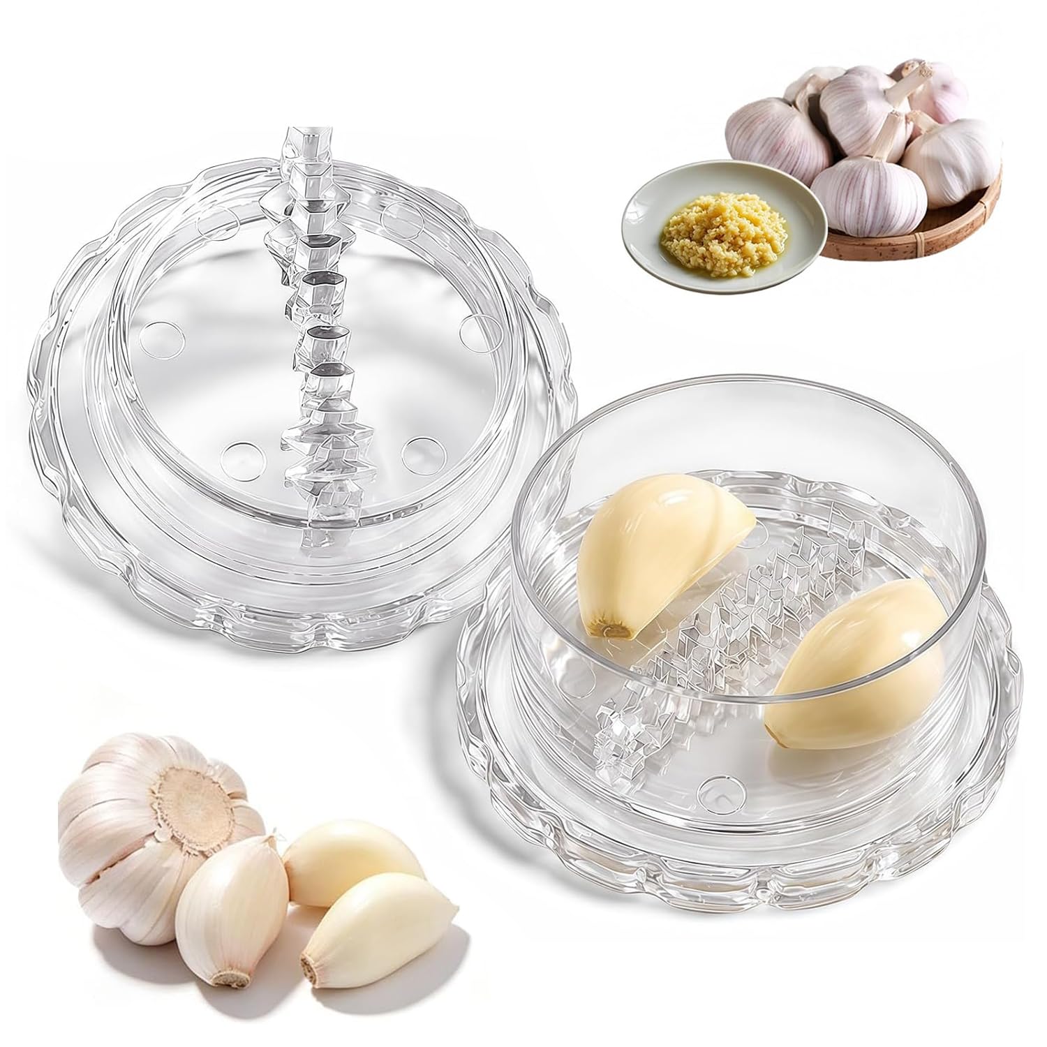 2PCS Manual Garlic Twister and Crusher, Manual Garlic Crusher and Peeler, Garlic Mincer Twist, Multi-Functional Mincer for Onion, Ginger, Nuts