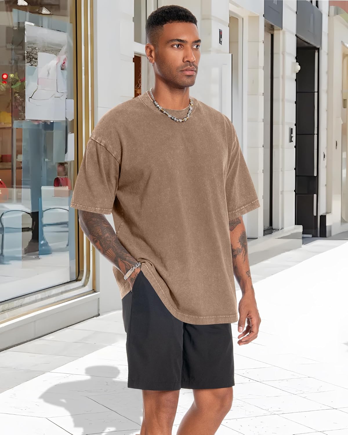 Oversized Tshirts for Men Short Sleeve Vintage Washed Basic Loose Tees - Image 9