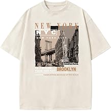 Oversized Graphic T-Shirt for Men New York Los Angeles Vintage Acid Wash Cotton Tees Streetwear Casual Tee Top