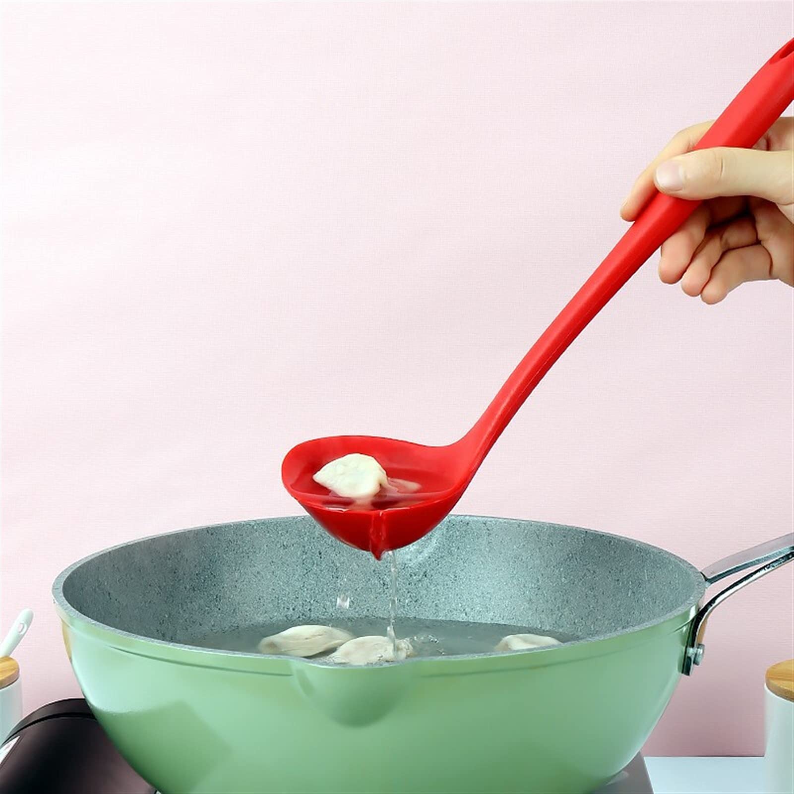 Pfannenwender aus Silikon – Silikon-Löffel mit Antihaftbeschichtung bei hohen Temperaturen und Verbrennungen, antihaftbeschichtet, Set mit roten Löffeln, 5-teiliges Spat