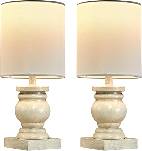 Miniatura 7 de OYEARS Lámpara de mesa pequeña de 12 pulgadas para dormitorio, sala de estar, lámpara de noche simple y retro de grano de madera de granja, adecuada