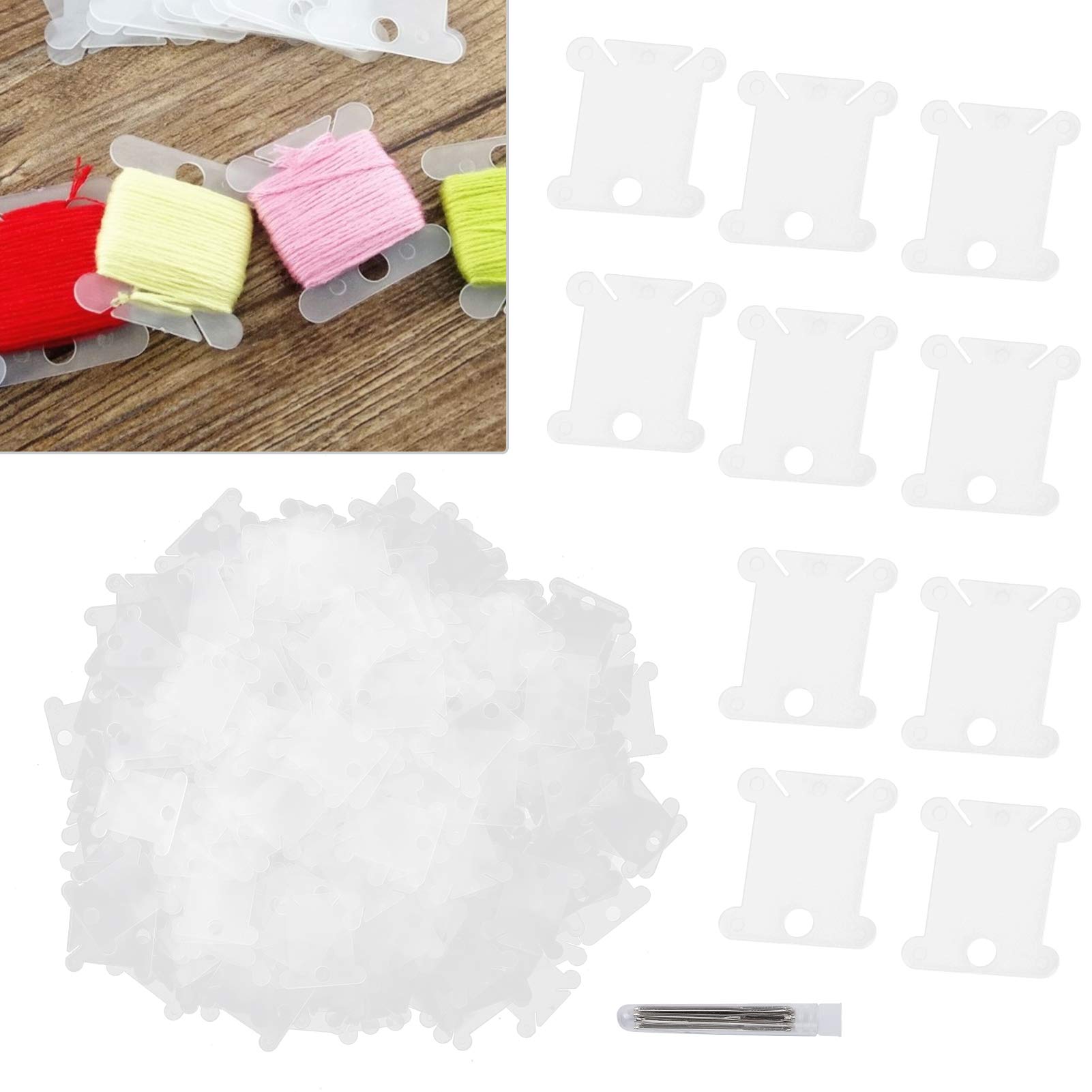 300Pcs Floss Bobbins For Cross Stitch – Transparent Plastic Winding Boards With Wire Clips - View #5