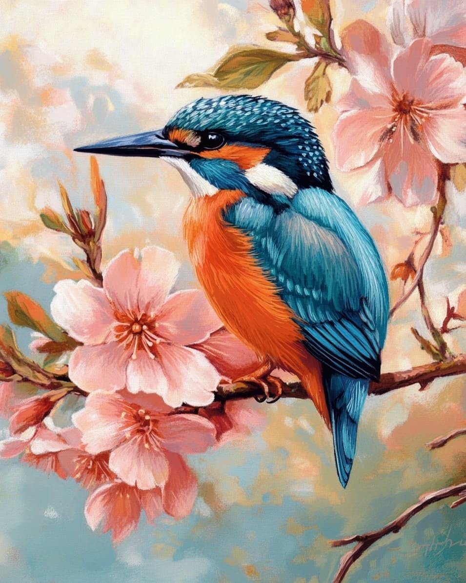 WallustrioaW 11CT Cross Stitch Kits,Kingfisher,Stamped Cross Stitch for Adults Beginners,Embroidery Crafts Kit for Home Decoration,40x50cm