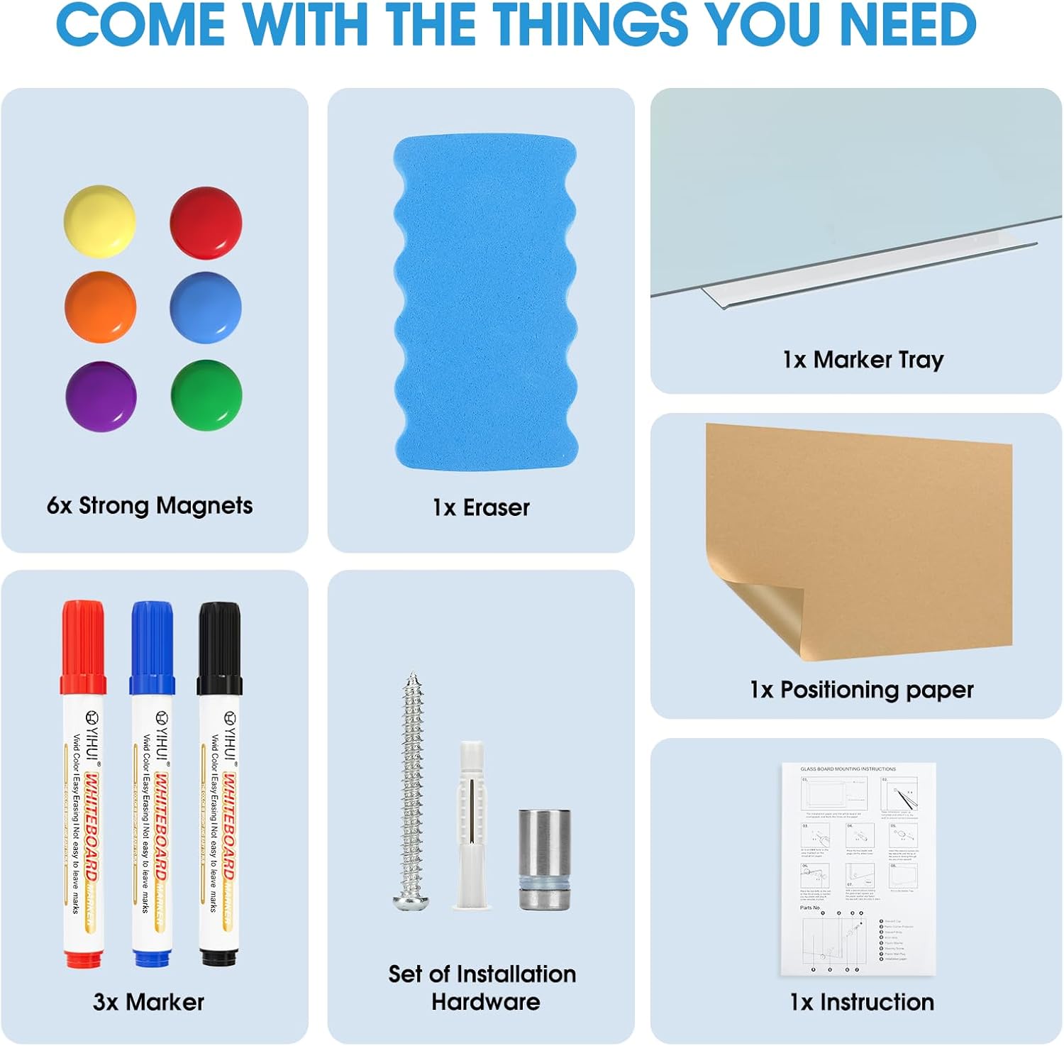 MaxGear Tempered Glass Whiteboard 48" x 36", Standard White Magnetic Glass Dry Erase Board for Wall, Large Frameless Glass Board with 1 Eraser, 3 Markers & 6 Magnets for Office, Home (4' x 3') 48"W x 1.8"H