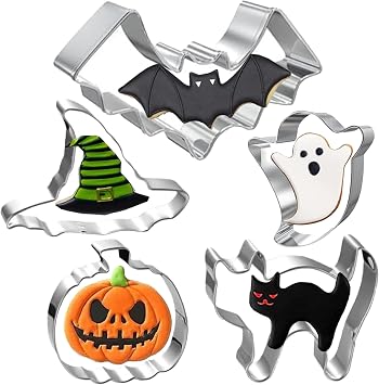Halloween Cookie Cutters Set Large - Witchs Hat, Pumpkin, Ghost, Bat and Cat Cutter Stainless Steel