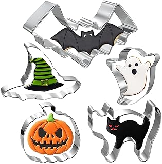Halloween Cookie Cutters Set Large - Witch's Hat, Pumpkin, Ghost, Bat and Cat Cutter Stainless Steel