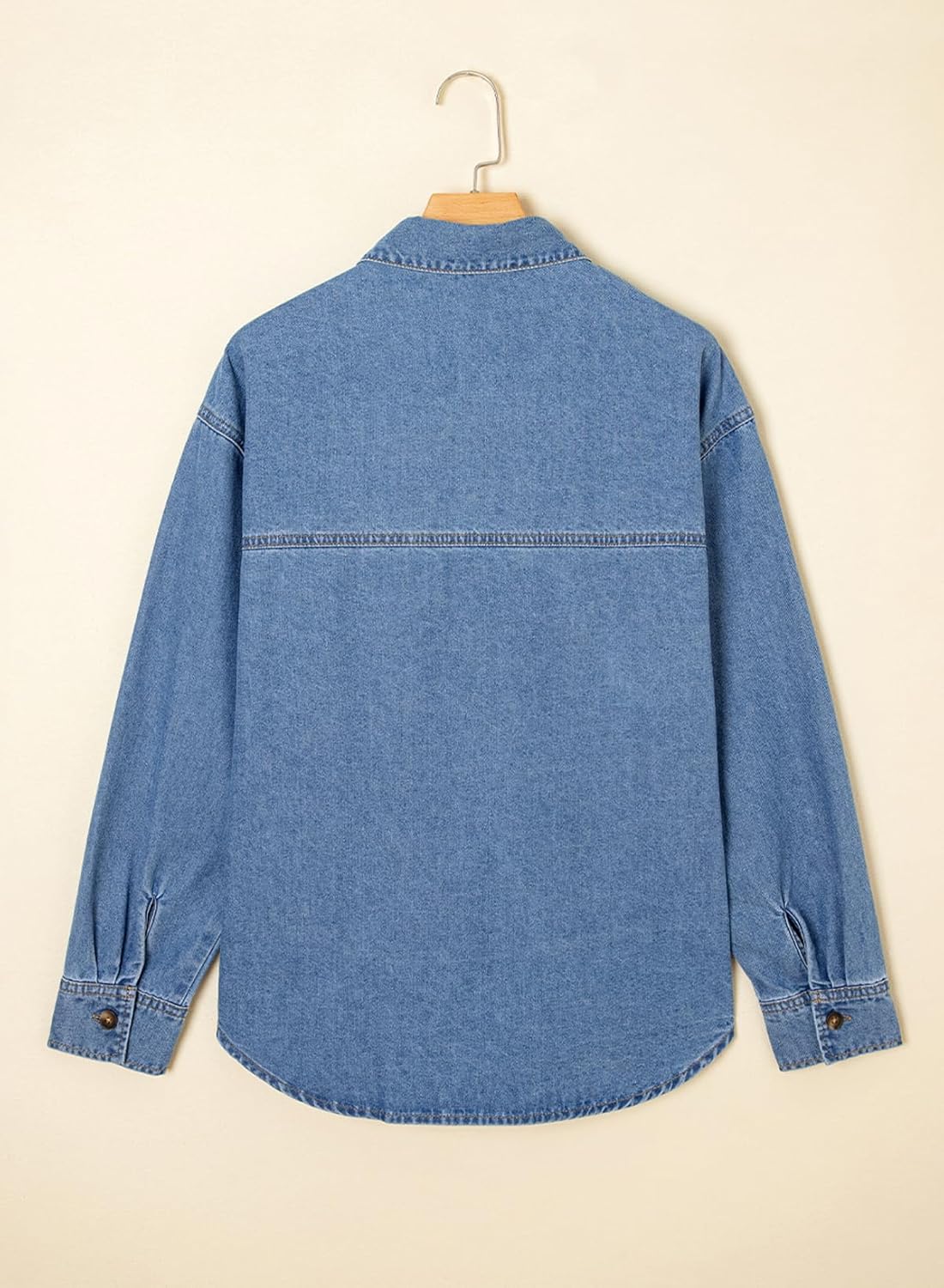 Sidefeel Women Denim Shirts Oversized Long Sleeve Button Down Blouse V Neck Casual Top Shackets - Image 6