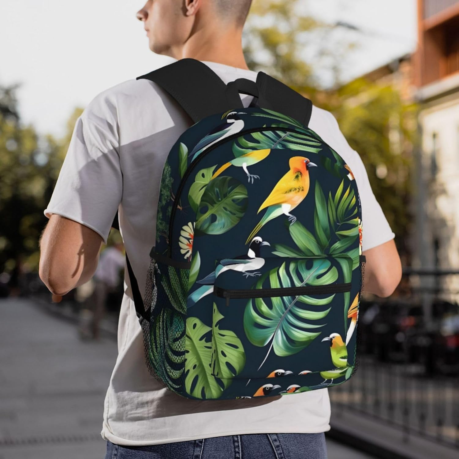 Tropical Birds Plant Leaf Print Lightweight Casual Backpack For Women Travel Daypack Gym Backpack For Men Book Bags, SB-122