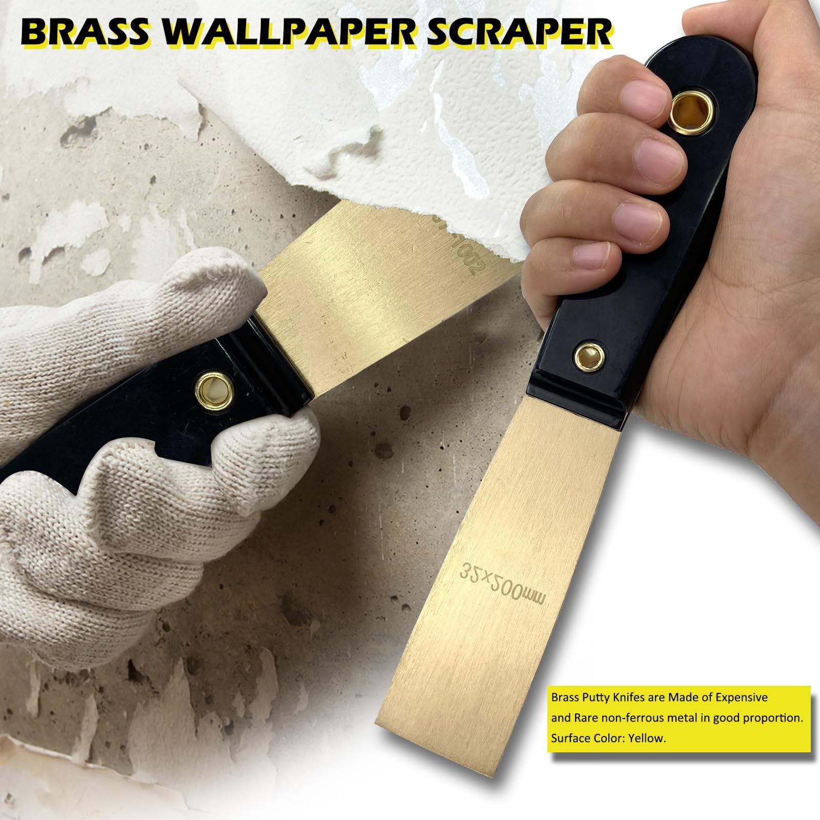 WEDO Profi Malerspachtel Set 3 Stück, Spachtel 75mm 62mm 32mm Klingenbreite, 200mm Länge, Trockenbau Spachtel mit Rutschfester Griff - Messing