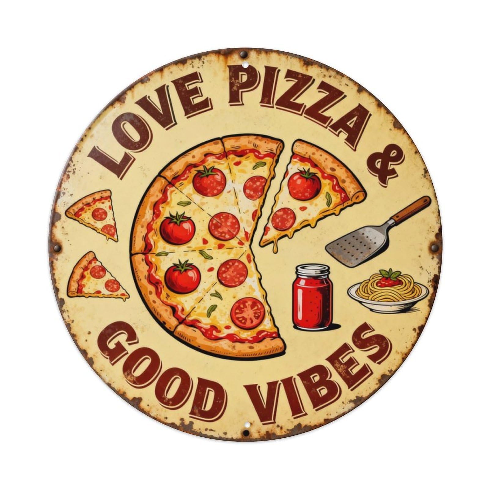 LOVE PIZZA & GOOD VIBES Metal Tin Sign Plaque