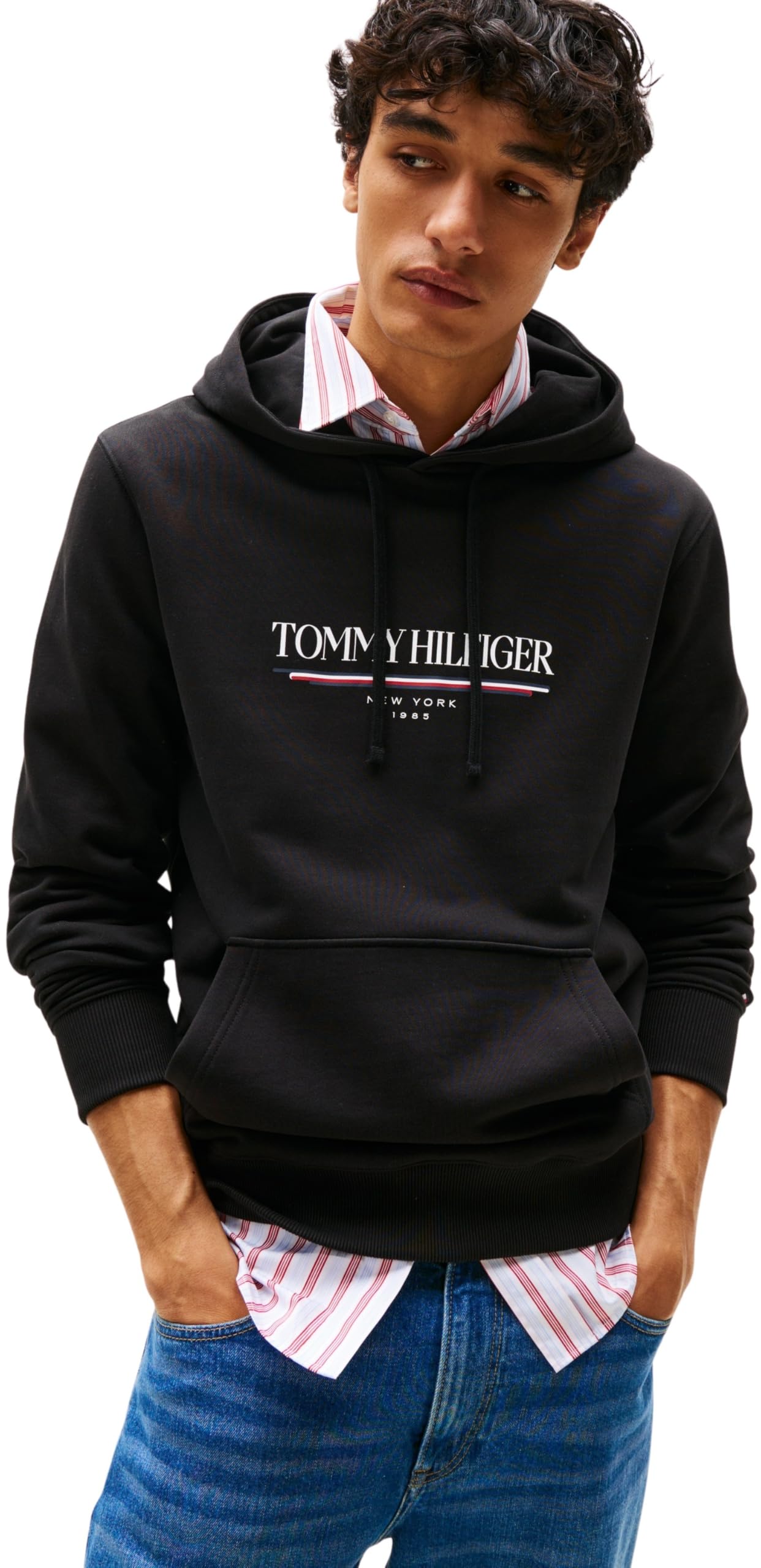 Tommy Hilfiger Men’s Brand Love Cotton Hoodie, Black (Black), XS
