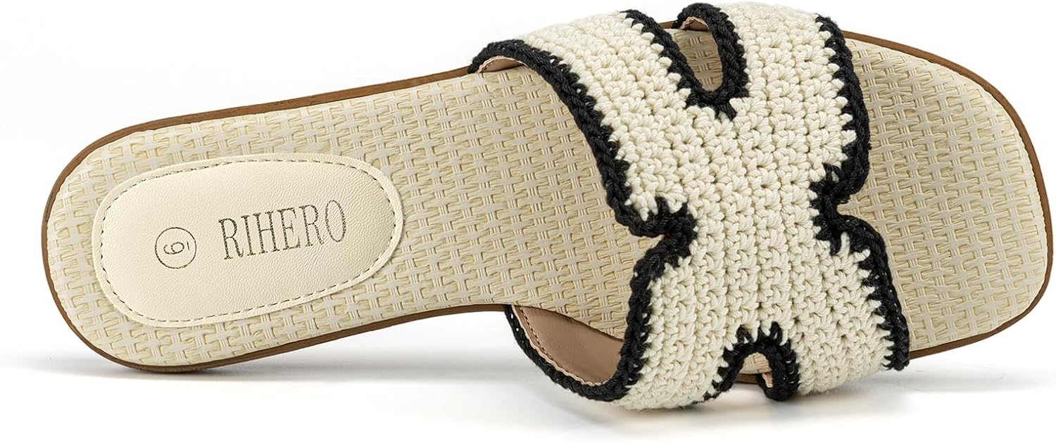 Rihero Women's Dressy Flat Sandals Comfortable Slip On Leather Slide Sandals - Image 3