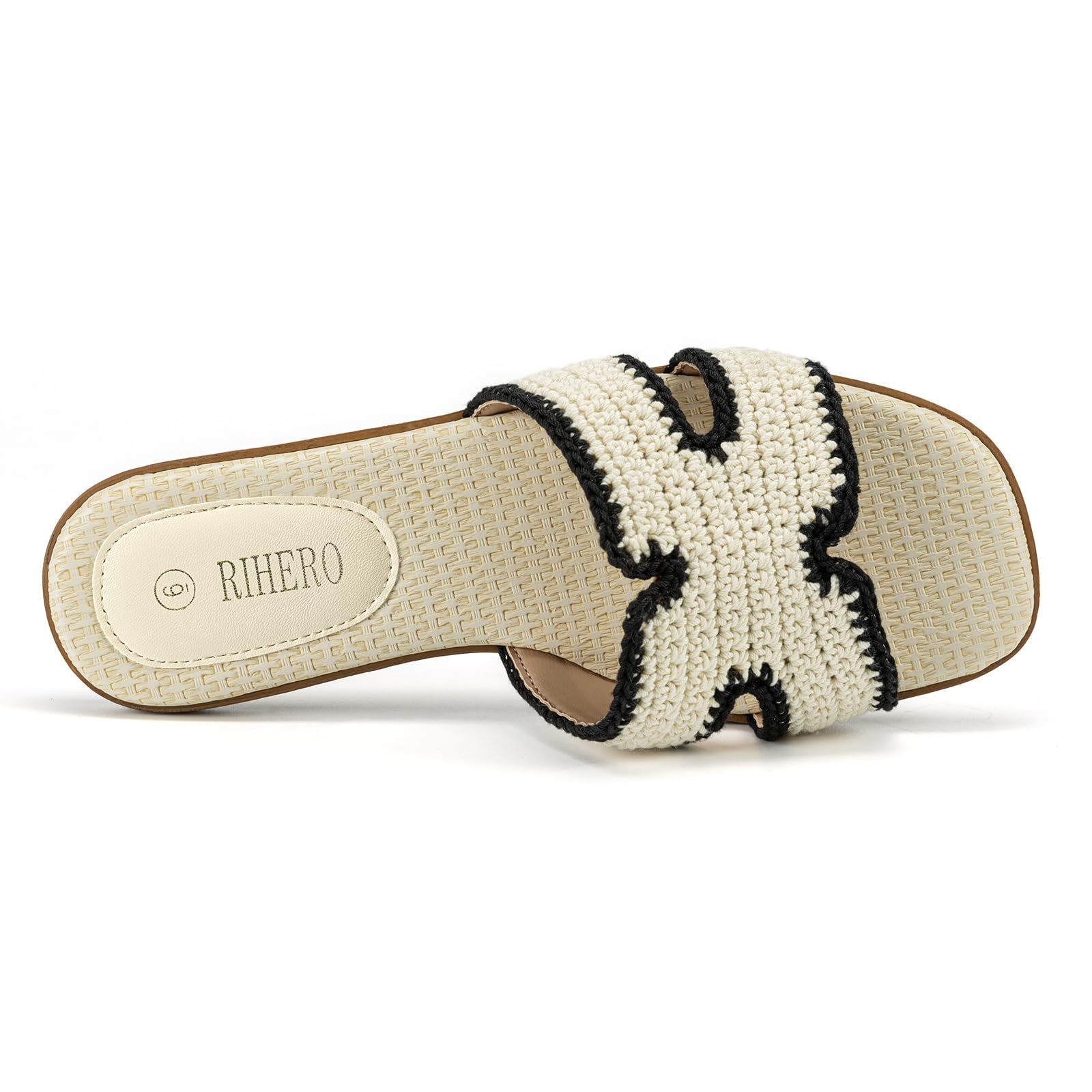 Rihero Women's Dressy Flat Sandals Comfortable Slip On Leather Slide Sandals: 7.5 Cream