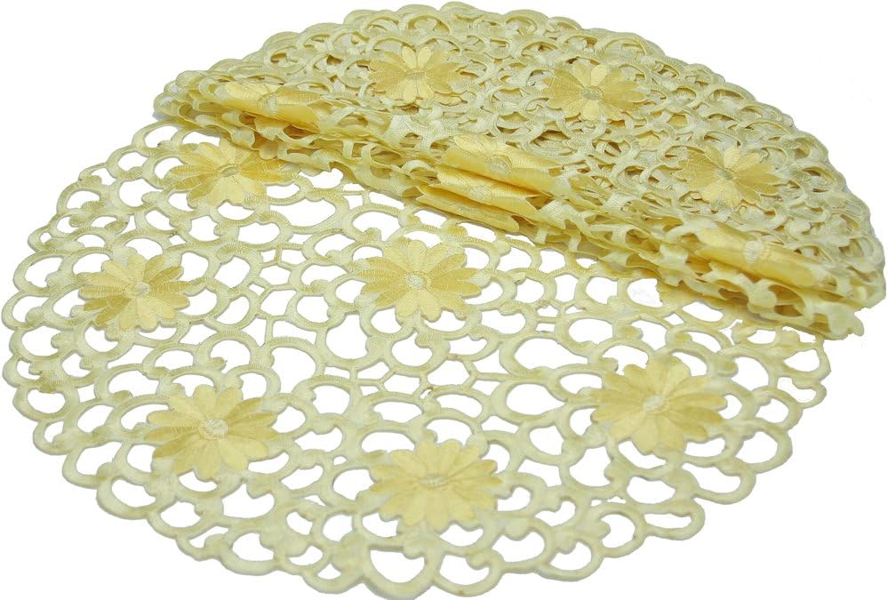 Daisy Splendor 4-Pack Embroidered Cutwork Spring Round Doilies, 16-Inch, Yellow