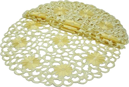 Daisy Splendor - Juego de 4 tapetes redondos bordados con resorte, 16 pulgadas, color amarillo