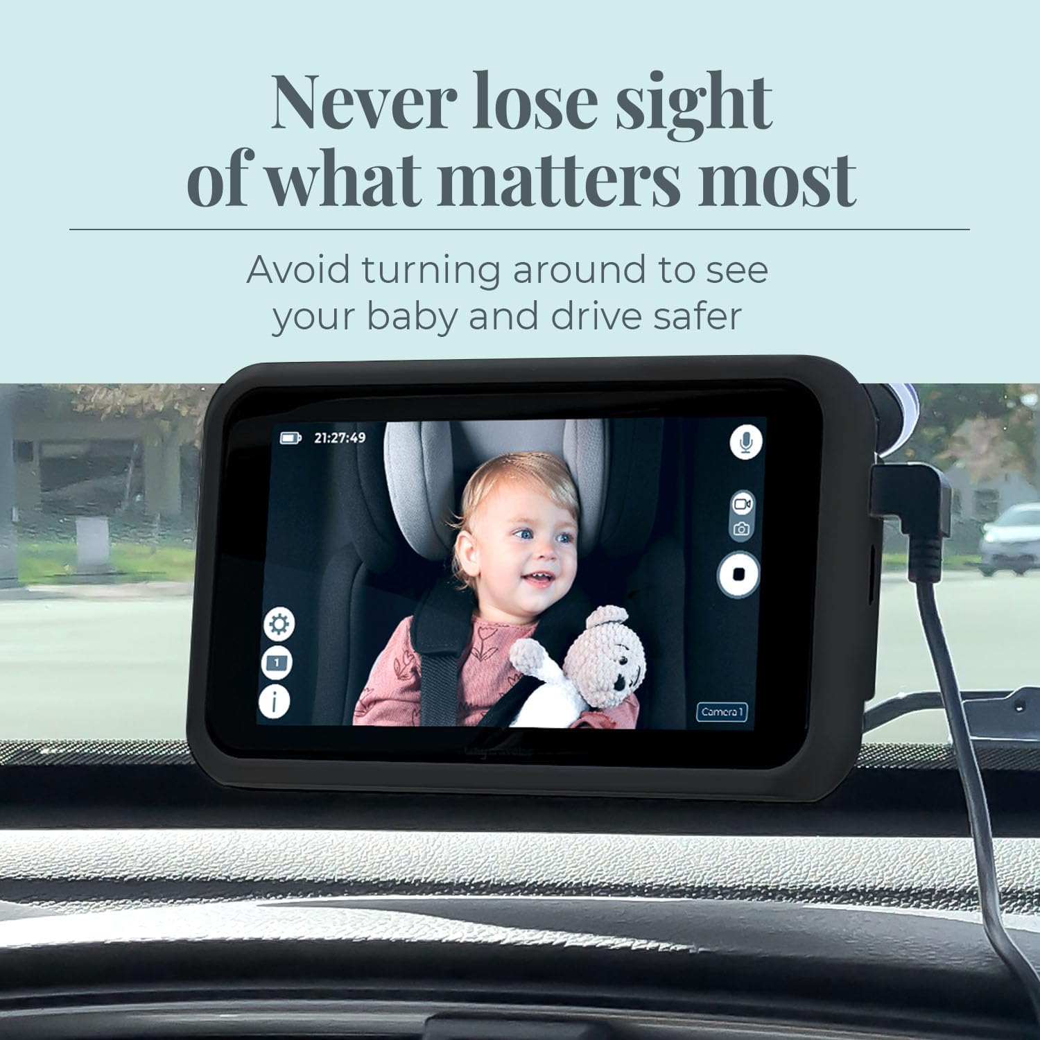 Tiny Traveler Baby Monitor Portable Baby Car Camera with Add-On Camera & Travel Kit, Night Vision HD 720p 5" Touchscreen, Battery Powered, Split-Screen, Travel Pouch Included - Black image 2 of 8 B08RD6MGVD