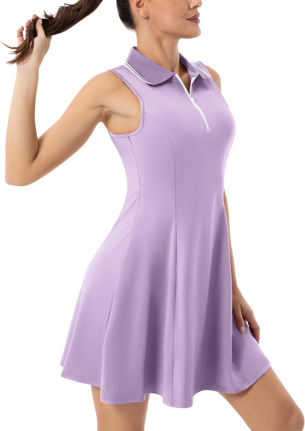 Women’s Tennis Golf Dress Sport Activewear Workout Athletic Zipper V-Neck with Shorts and Pocket