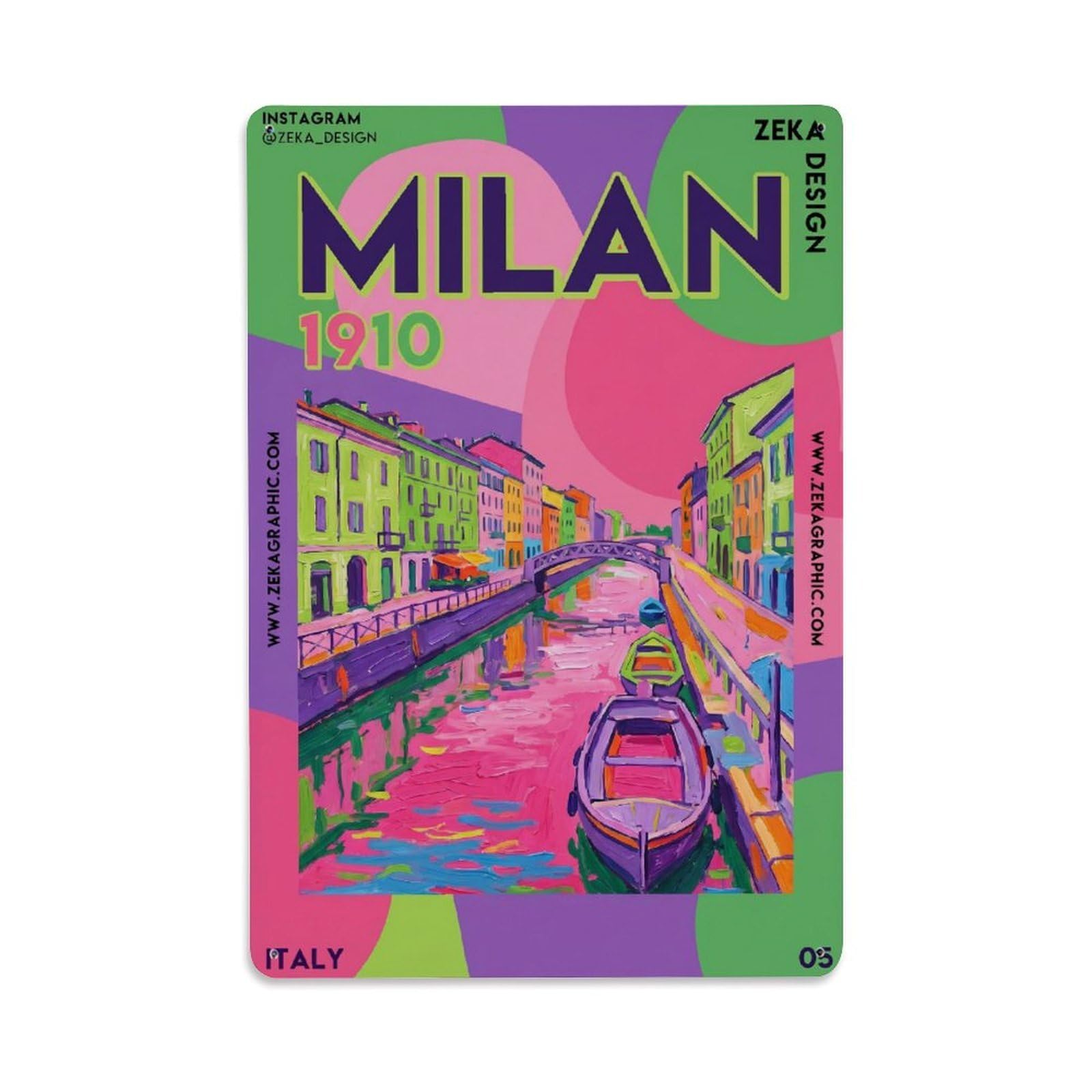 Olhnbad Style Cityscape Milan Italy Fauvist City Travel Metal Tin Sign