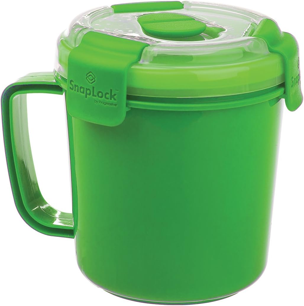 SnapLock by Progressive Soup To-Go Container - Green, SNL-1003G Easy-To-Open, Cool Touch Handle Leak-Proof Silicone Seal, Snap-Off Lid, Stackable, BPA FREE