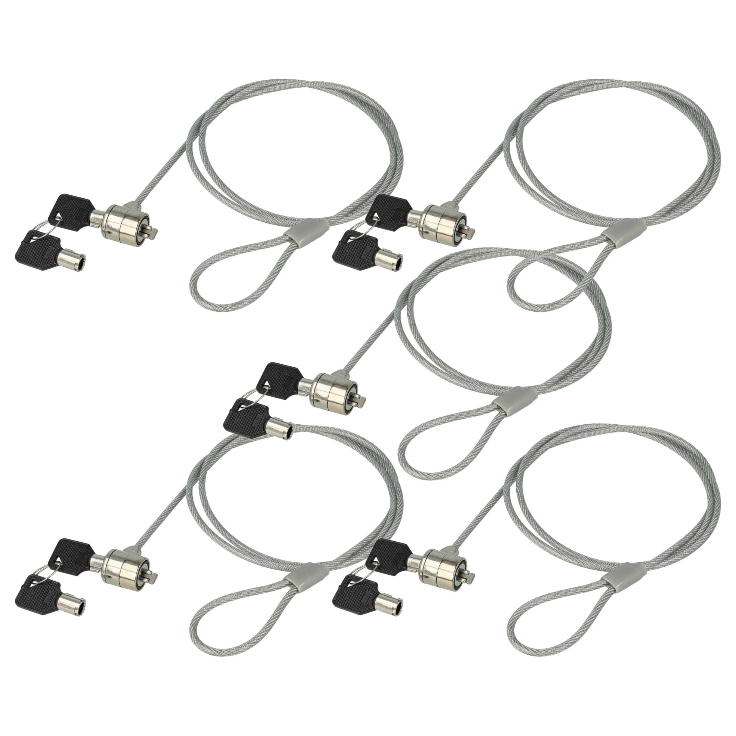 vhbw 5X Kensington Lock per Laptop Notebook - Cavo di Sicurezza con Chiavi, 1,2 m