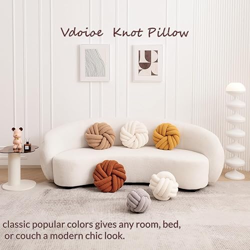 Miniatura 2 de Almohada de nudo amarillo de 13.7 pulgadas, almohada redonda de felpa suave, almohada anudada hecha a mano, cojín de almohada anudada moderna para