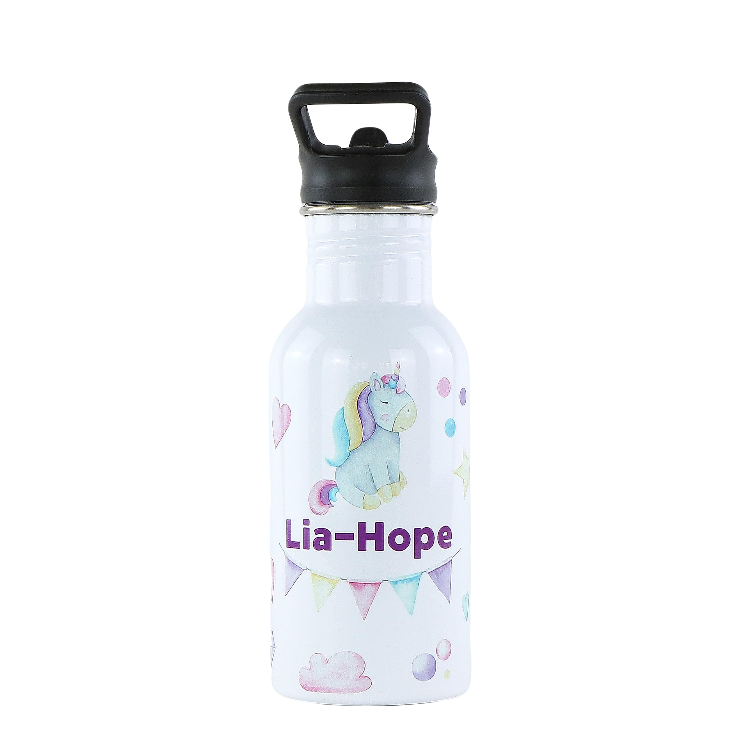 cribstar Personalised Kids Water Bottle - Stainless Steel - BPA Free - Leak Proof - Perfect for School, Sports, Holidays, Travel or anywhere. (Unicorn)
