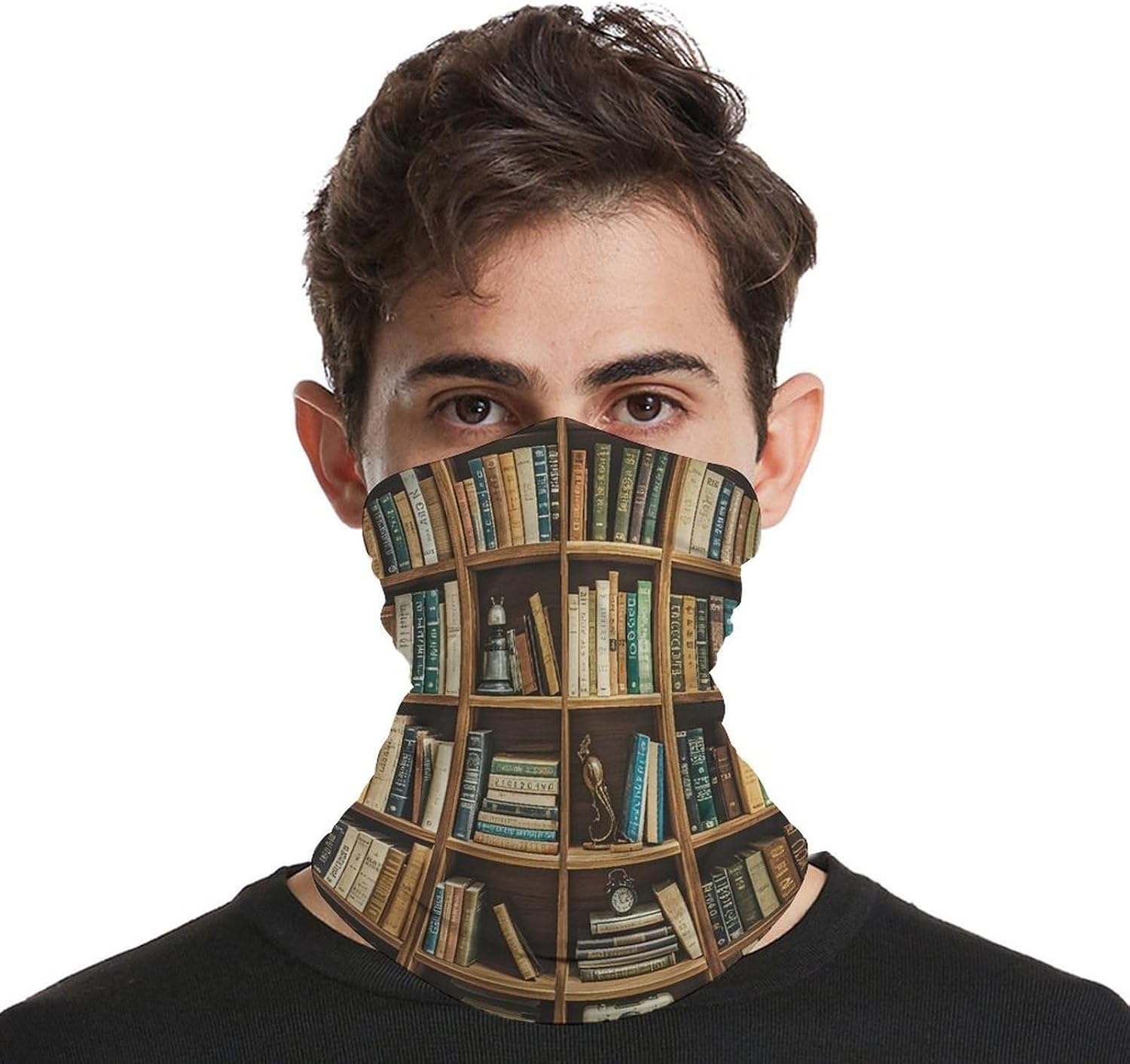 Retro Bookshelf Neck Gaiter Bandana Windproof Breathable Face Mask Cover Face Cover Cold Weather Gator Scarf Winter Neck Warmer Gaiter Half Balaclava Scarf Mask for Men Women