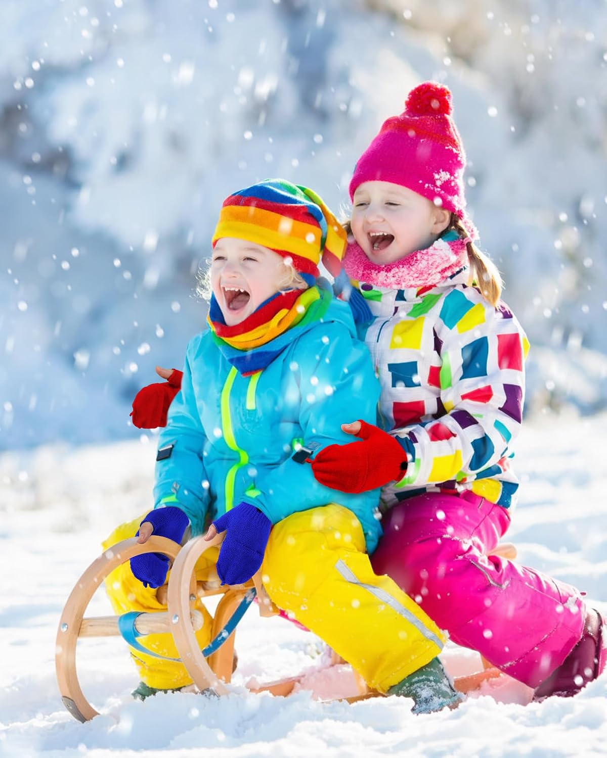 ONESING 3 Pairs Kids Fingerless Gloves with Mitten Cover Convertible Knit Gloves Kids Fingerless Mittens for Boys Girls