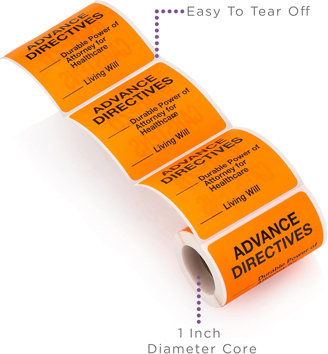 Carstens Medical Stickers – Advance Directives, Durable Power of Attorney, Living Will Alert and Instruction Labels for Medical Charts, Orange and Black, Roll of 100 Patient Chart Labels, W2.5 x H2.5