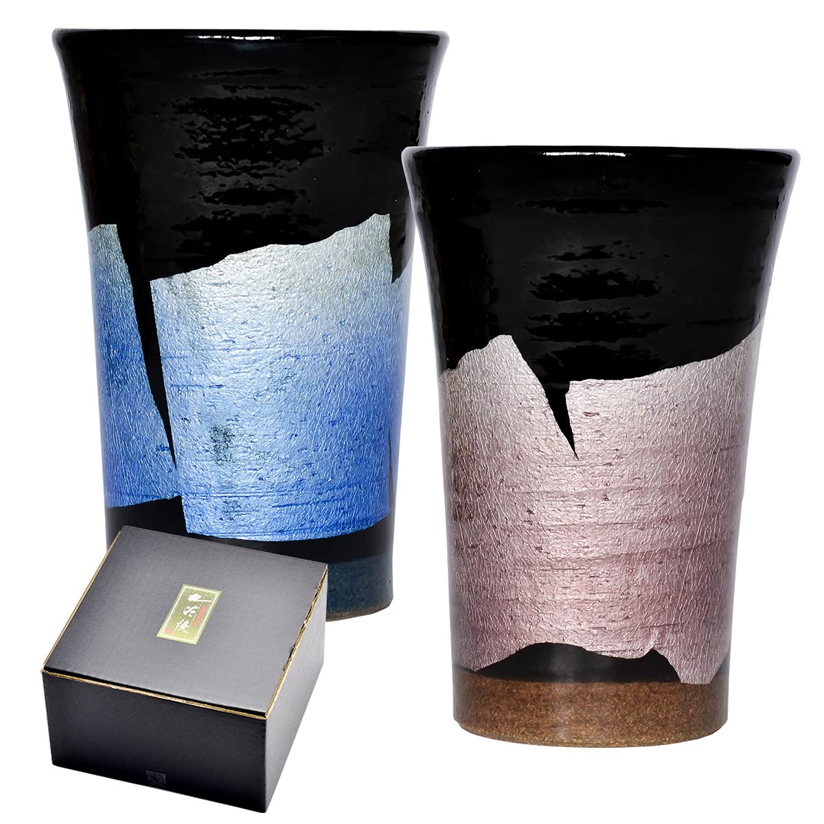 Kutani Beer Cups, 350ml, Pair, Blue and Kyoto Purple